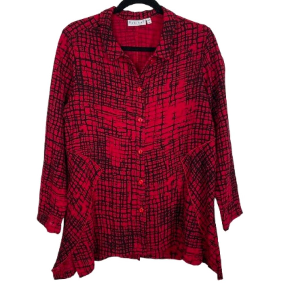 Habitat Clothes To Live Asymmetrical Boho Tunic Sz XL (Real L) Red/Black
